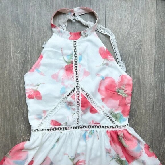 Two Sisters The Label Floral Halter Mini Dress High Neck White Pink Size Large - Picture 4 of 15